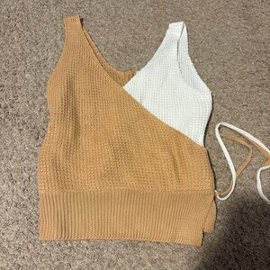 SHEIN Colorblock Knit Tank Top in Cream and Tan
